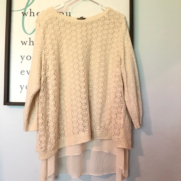 EUC Lucky Brand Layered Split Back Mixed Media Sweater - Picture 3 of 5